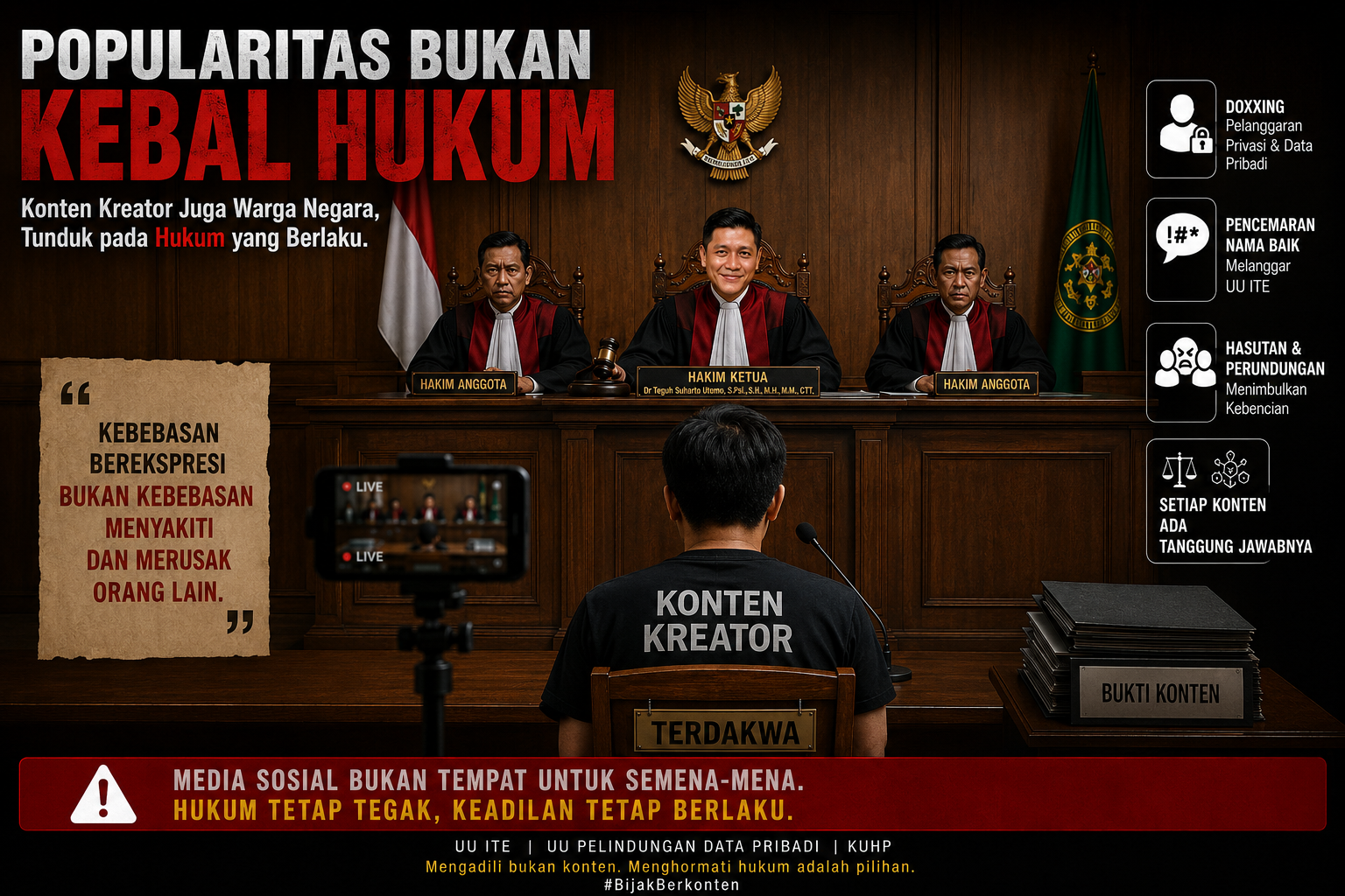 Konten Kreator, Etika, dan Batas Hukum di Ruang Digital Adv Dr Teguh Suharto Utomo : Tindak para Konten Kreator liar dan arogan!