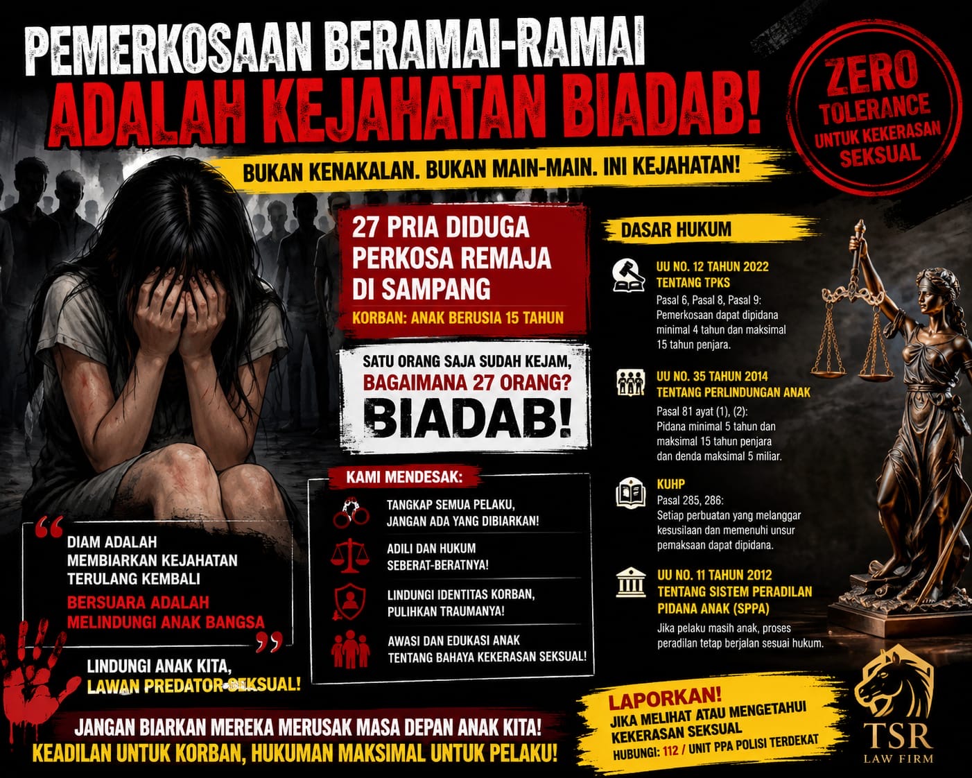 PEMERKOSAAN BERAMAI-RAMAI BUKAN KENAKALAN REMAJA, MELAINKAN KEJAHATAN LUAR BIASA Adv Dr Teguh S.Utomo: Remaja yang berbuat Pidana harus dihukum berat!