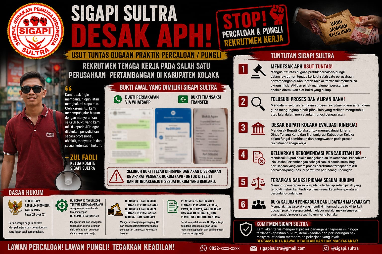 SIGAPI Sultra Desak APH Usut Dugaan Percaloan Rekrutmen Tenaga Kerja di Kolaka