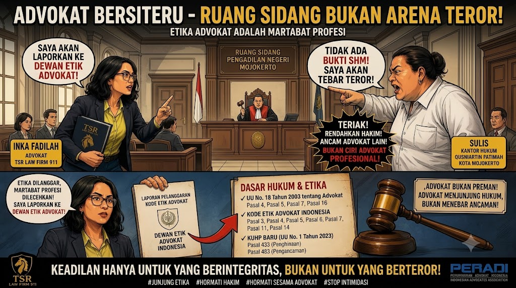 DIDUGA MENCEDERAI MARWAH PENGADILAN, TSR LAW FIRM 911 AKAN LAPORKAN OKNUM ADVOKAT KE DEWAN KEHORMATAN PERADI